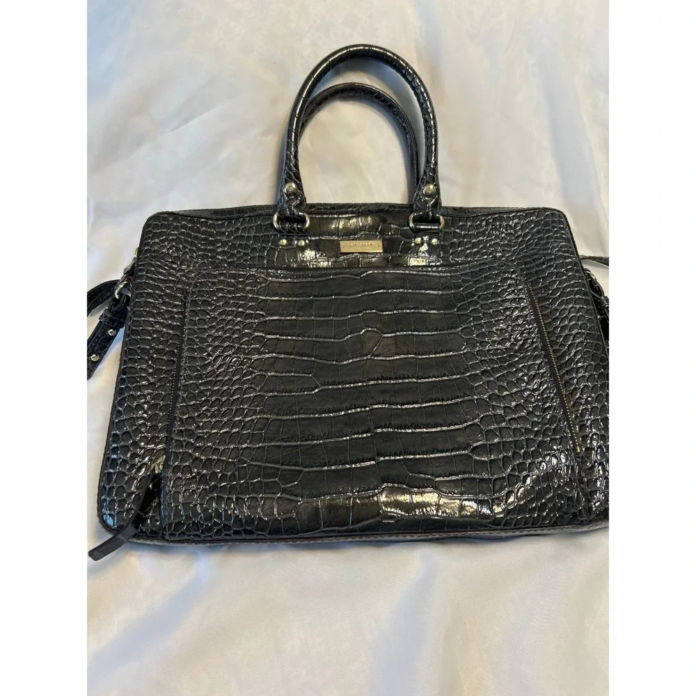 KATE SPADE NY Charcoal Croco Embossed Patent Leather Padded Laptop Tote Bag NWOT